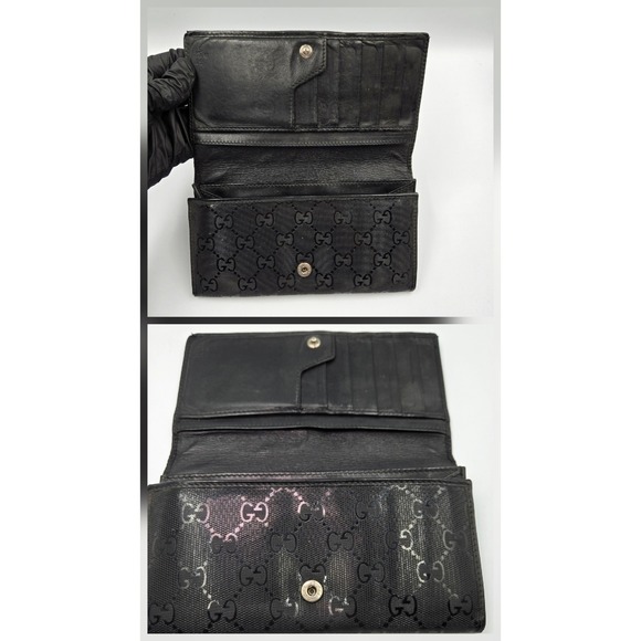 Gucci GG Imprime Long Wallet Monogram Coated Canvas Black Continental - Picture 3 of 12
